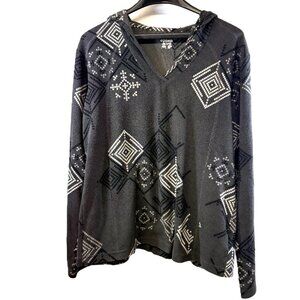 Columbia Fleece Hooded Pullover Women's XL Gray Geometric Print
